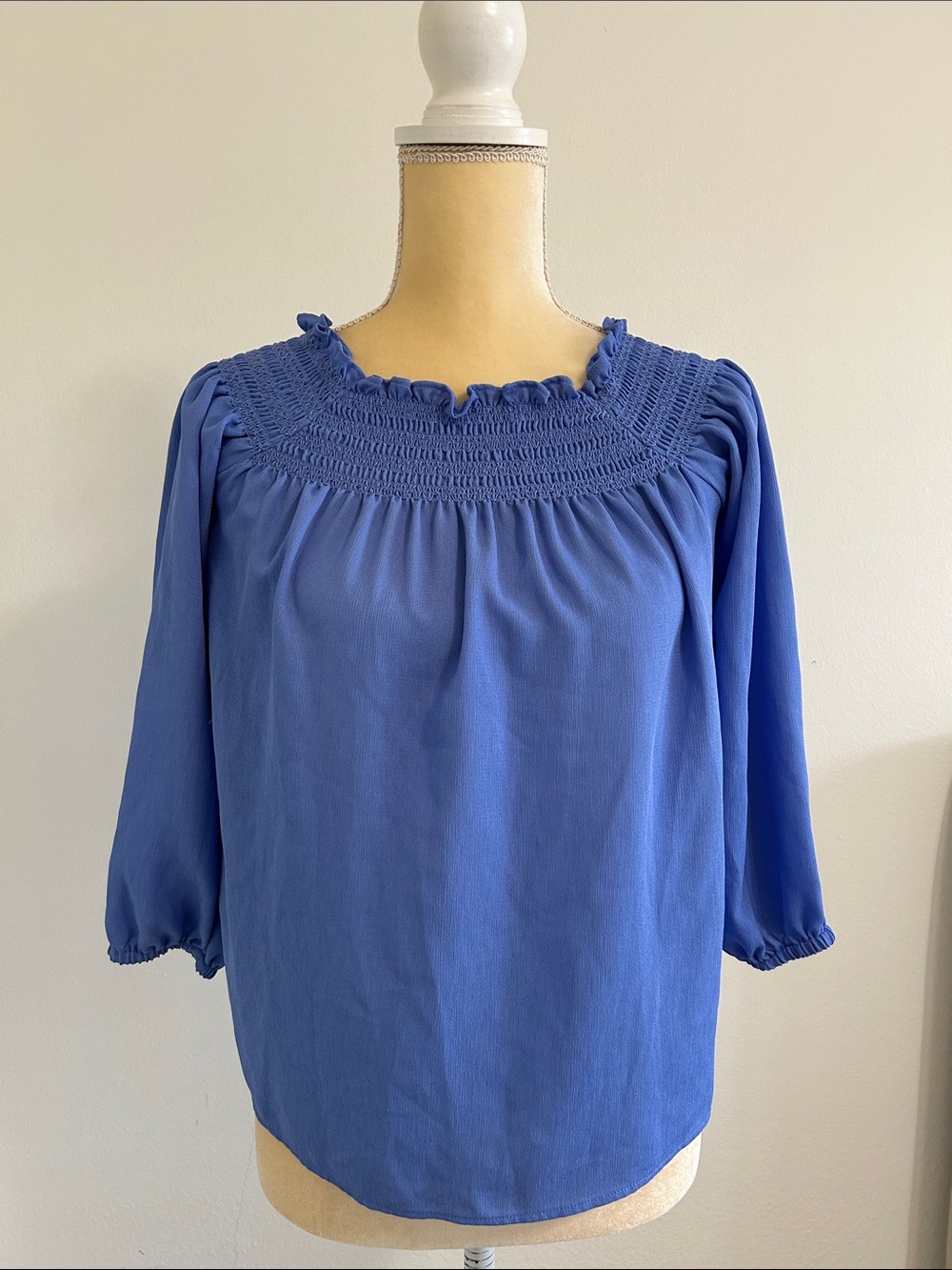 Ann Taylor Cornflower Blue Smocked Yoke Peasant Blouse